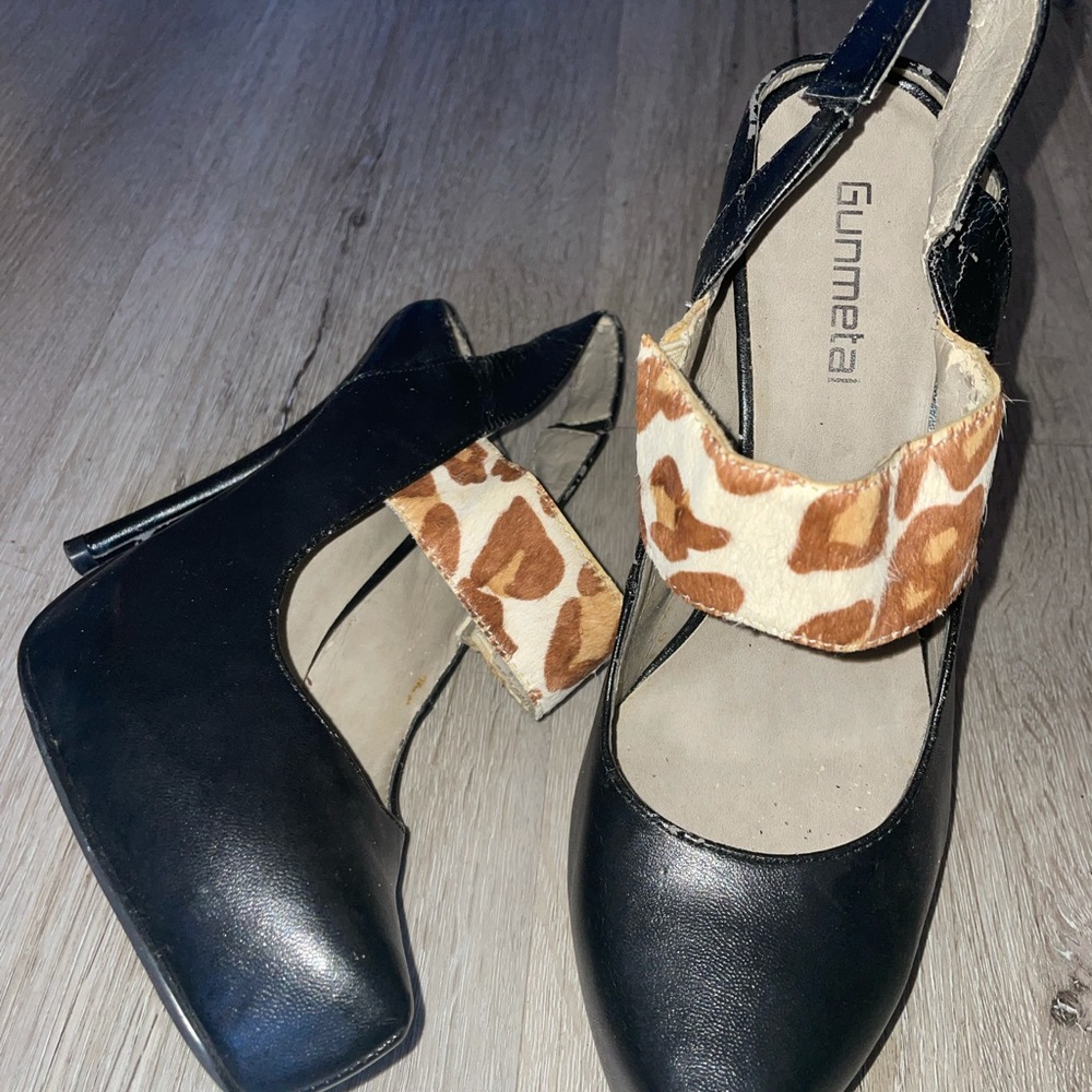 Gunmetal Macy’s heel slingback animal print
